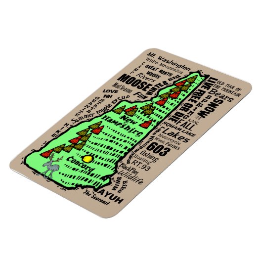 Cartoon New Hampshire State Word Map Magneet (Linkerzijde)