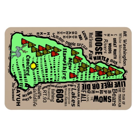 Cartoon New Hampshire State Word Map Magneet (Horizontaal)