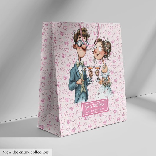 Cartoon Newlywes Mariage Cadeau Sac Aquarelle