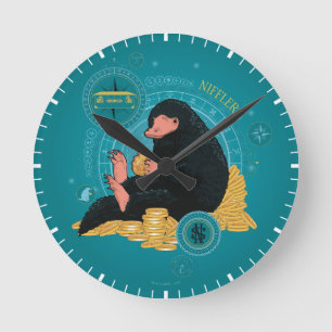 Cartoon NIFFLER™ met Gouden Muntstukken Ronde Klok