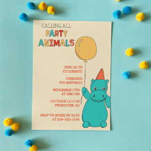 Cartoon Nijlpaard Hippopotamus, Ballon Feest Dier Kaart