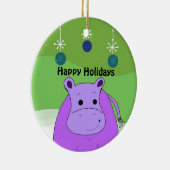 Cartoon Nijlpaard met Kerstversiering Keramisch Ornament (Rechts)