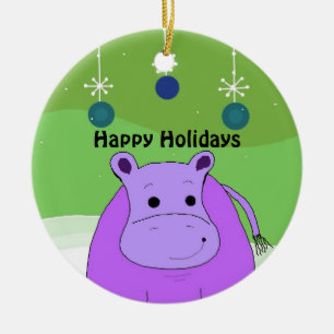 Cartoon Nijlpaard met Kerstversiering Keramisch Ornament