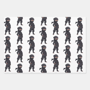 Cartoon Ninja Warrior Boys Verjaardagsfeest Inpakpapier Vel