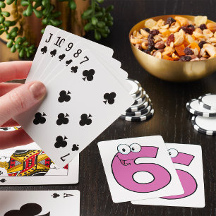 Cartoon nummer 6 leuke Paarse glimlachende zes Pokerkaarten