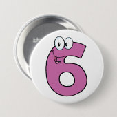 Cartoon nummer 6 leuke Paarse glimlachende zes Ronde Button 7,6 Cm (Voorkant /achterkant)