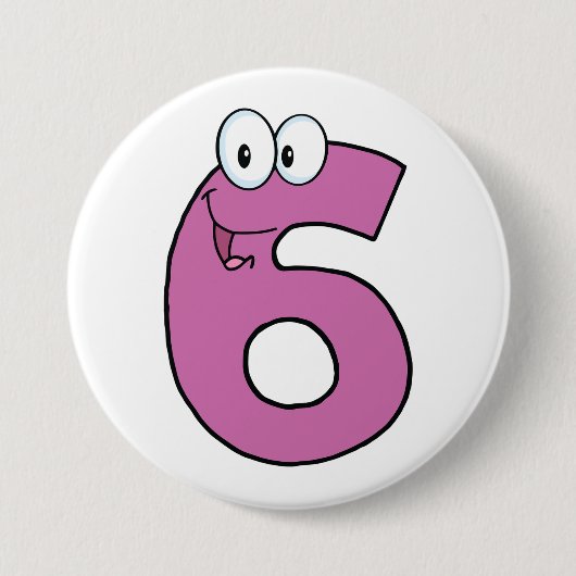 Cartoon nummer 6 leuke Paarse glimlachende zes Ronde Button 7,6 Cm (Voorkant)