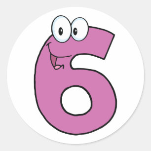 Cartoon nummer 6 leuke Paarse glimlachende zes Ronde Sticker