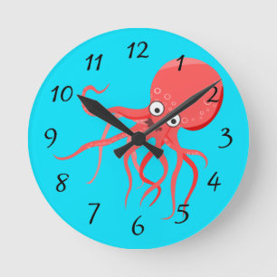 Cartoon Octopus Achtergrond Ronde Klok