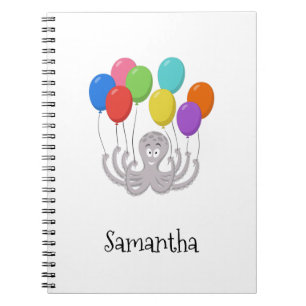 Cartoon Octopus Colorful Balloons voor School Notitieboek
