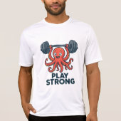 Cartoon Octopus Gewichtheffen - Speel Sterke Gym T-shirt (Voorkant)