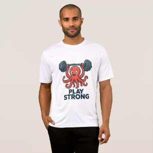Cartoon Octopus Gewichtheffen - Speel Sterke Gym T-shirt