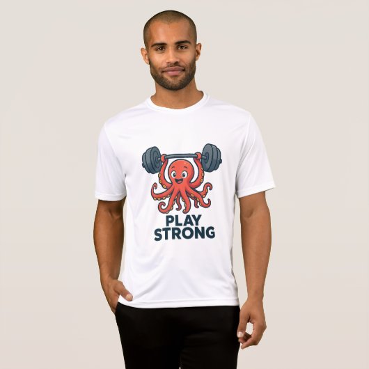 Cartoon Octopus Gewichtheffen - Speel Sterke Gym T-shirt (Voorkant volledig)