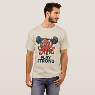 Cartoon Octopus Gewichtheffen - Speel Sterke Gym T-shirt