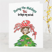 Cartoon Octopus Grote Kerst Kaart (Gele Bloem)