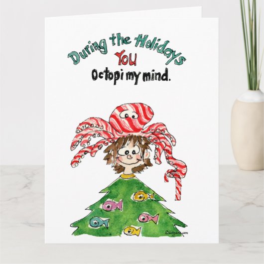 Cartoon Octopus Grote Kerst Kaart (Voorkant)
