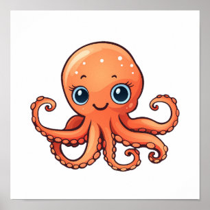 Cartoon octopus illustratie poster