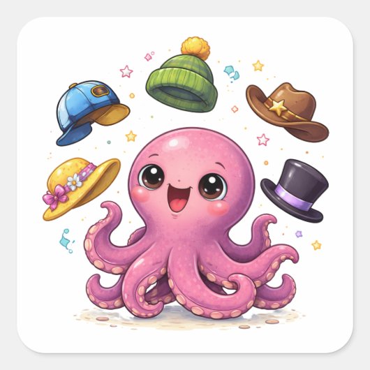 Cartoon octopus juggling hats Sticker (Voorkant)