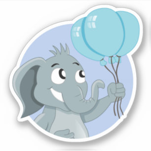 Cartoon olifant met blauwe ballonnen sticker