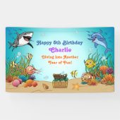 Cartoon Onder het Zee Animals Kids Verjaardagsbann Spandoek (Horizontaal)