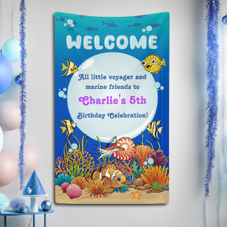 Cartoon Onder het Zee Dieren Party Welkomstbanner Spandoek