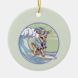 Cartoon op een surfplank keramisch ornament