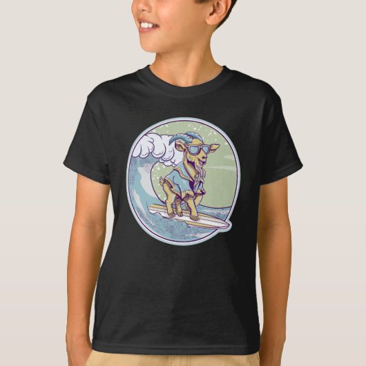 Cartoon op een surfplank t-shirt (Voorkant)