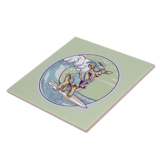 Cartoon op een surfplank tegeltje (Zijkant)