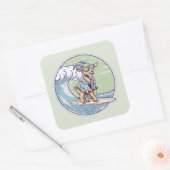 Cartoon op een surfplank vierkante sticker (Envelop)