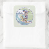 Cartoon op een surfplank vierkante sticker (Tas)