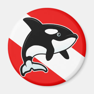Cartoon Orca Dive Flag Magneet