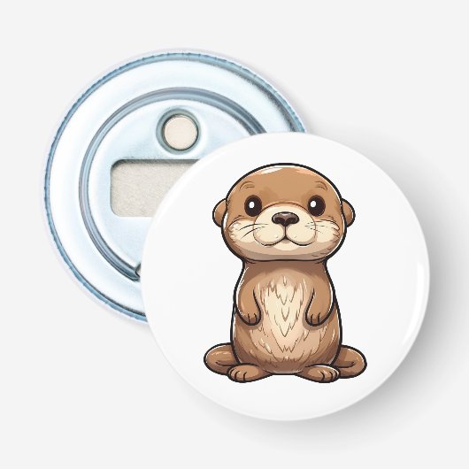 Cartoon otter illustratie button flesopener (Voorkant)