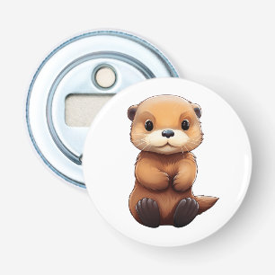 Cartoon otter illustratie button flesopener