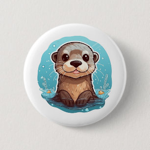 Cartoon otter illustratie ronde button 5,7 cm