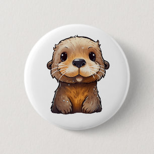 Cartoon otter illustratie ronde button 5,7 cm