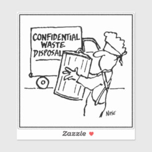Cartoon over de verwijdering van vertrouwelijk afv sticker