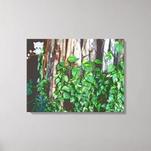 Cartoon Owl in Banyan Tree Canvas Afdruk