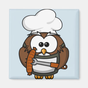 Cartoon Owl Summer Barbecue Blue Magnet Magneet