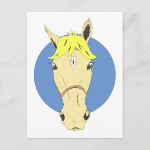 Cartoon paard op wit en blauw briefkaart