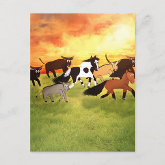 Cartoon paarden die met Bull's lopen Briefkaart