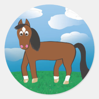 Cartoon Paardenbaai met witte sokken Ronde Sticker
