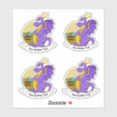 Cartoon paarse draak met schat en tekst sticker (Vel)