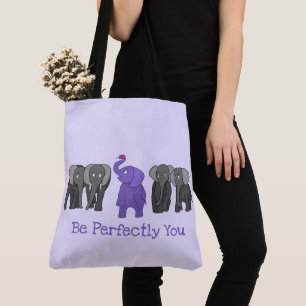 Cartoon Paarse Elephant "Wees perfect voor je" Draagtas