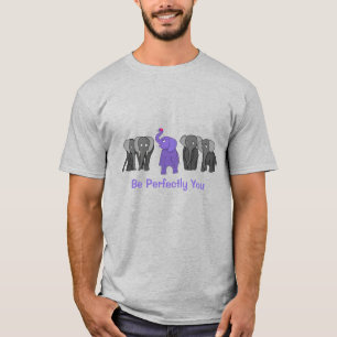 Cartoon Paarse Elephant "Wees perfect voor je" T-shirt