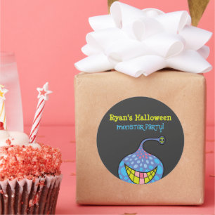 Cartoon Paarse monster Alien Kind Halloween Party Ronde Sticker