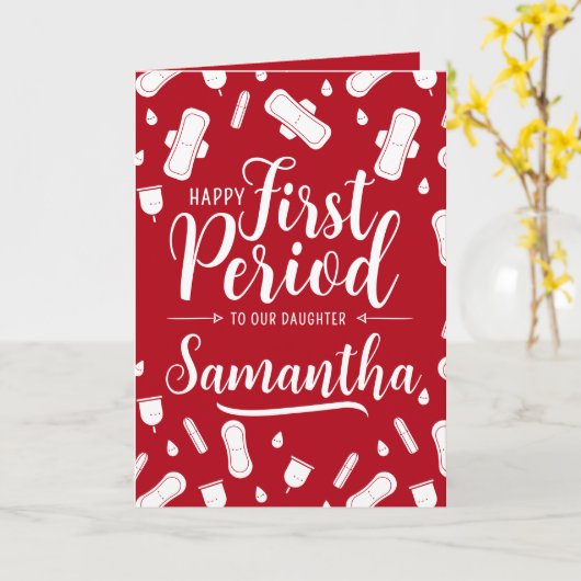Cartoon Pads Red Script Daughter Eerste Periode Kaart (Gele Bloem)