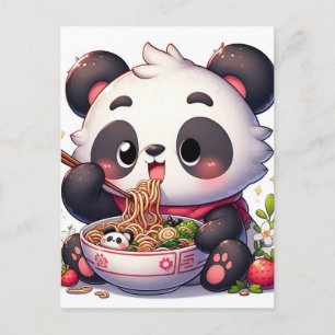 Cartoon Panda Beer Eten Ramen Briefkaart
