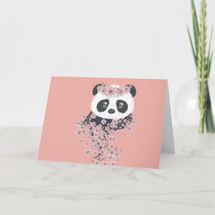 Cartoon panda portret met Sakura-bloemen Kaart
