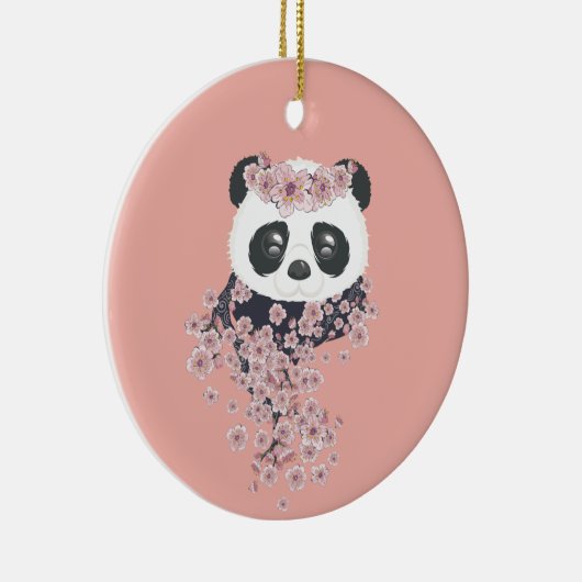 Cartoon panda portret met Sakura-bloemen Keramisch Ornament (Rechts)