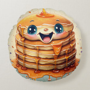 Cartoon Pannenkoeken Rond Kussen - Whimsical en Pl
